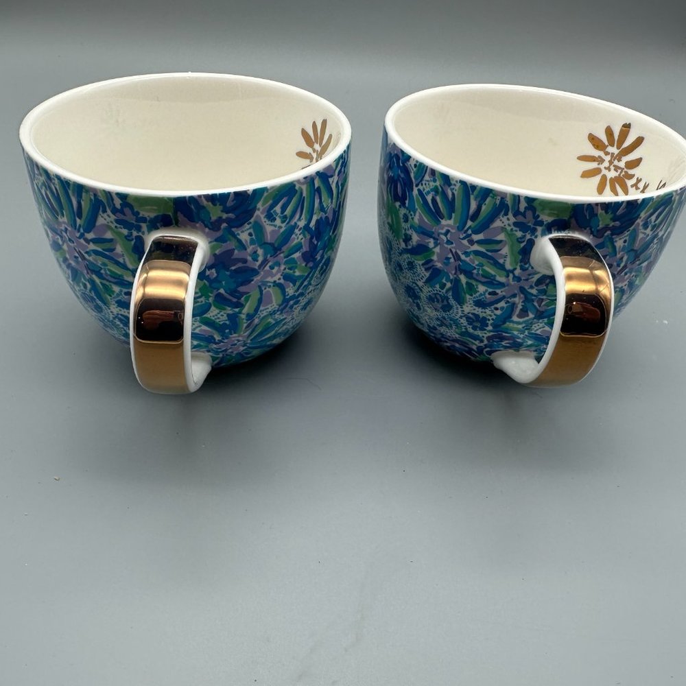 Lilly Pulitzer Ceramic Mugs Set of 2 Blue Floral Coffee Tea Cup NIB D10